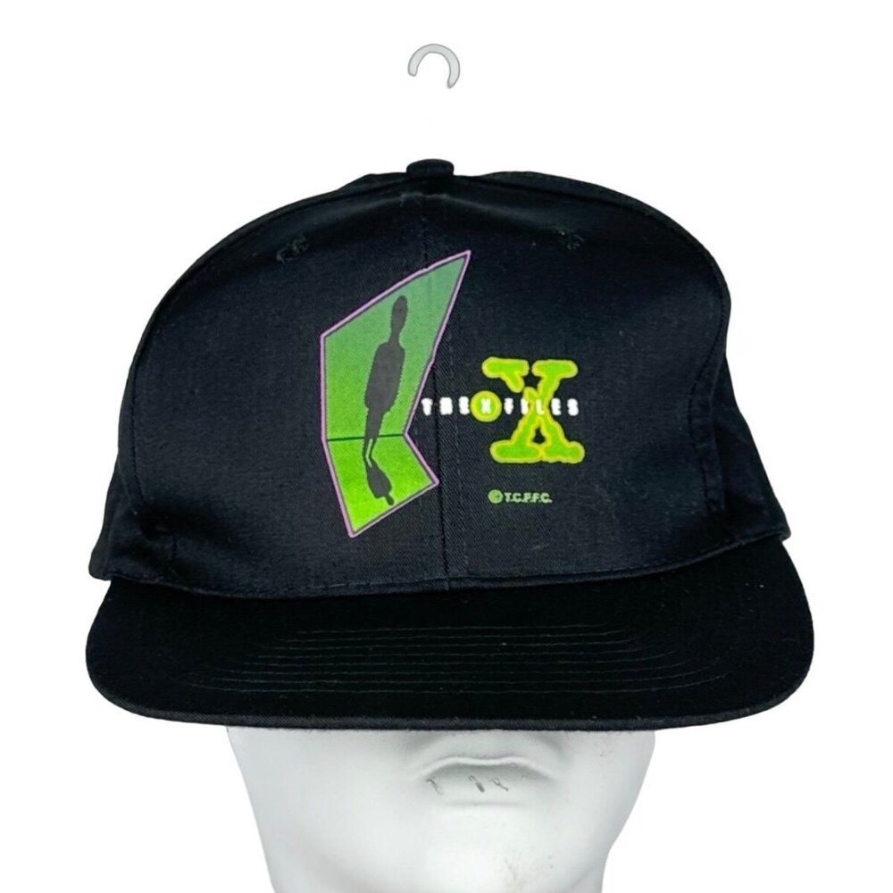 Vtg The X-Files Snapback Trucker Hat Black 90s Sci-Fi TV Pop Culture Paranormal